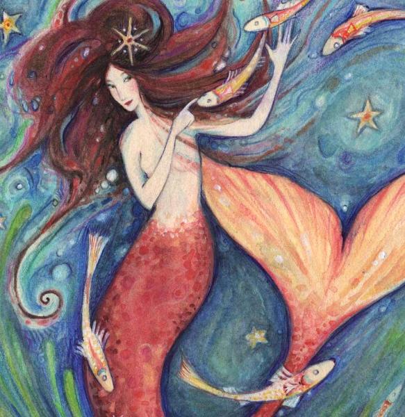 Little Mermaid original watercolor painting mermaid art