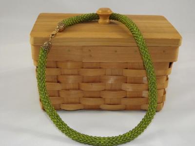 N-48 Olive Green Crocheted Rope Necklace