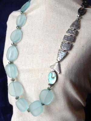 Silver Fish and Sea Glass Necklace Silver Fish and Sea Glass Necklace