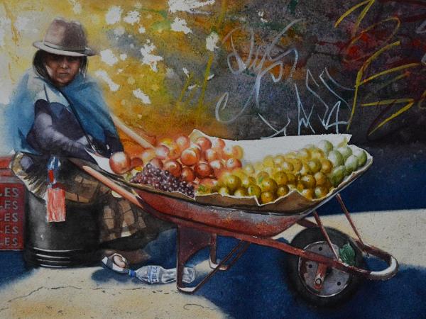 Portrait of a street fruits seller, 38cm x 56cm, 2019