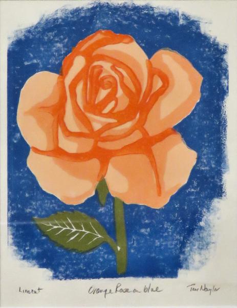 Orange Rose on Blue