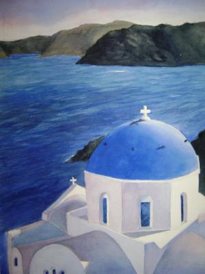 Sacred Santorini ~Watercolor 18X24 Original and Prints available