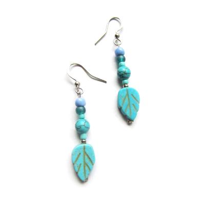 Boho turquoise leaf feather earrings