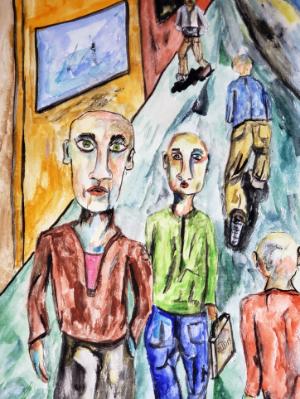 Each person moves about the darkened city in their own bubble of isolation. Each person moves about the darkened city in their own bubble of isolation.