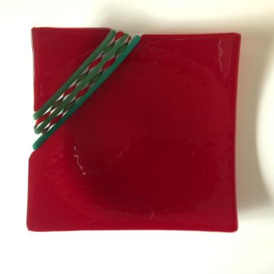 Red platter w/red/green spirals Red platter w/red/green spirals
