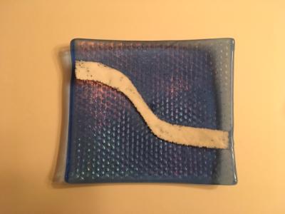 Blue irid bumpy tray with white inset Blue irid bumpy tray with white inset