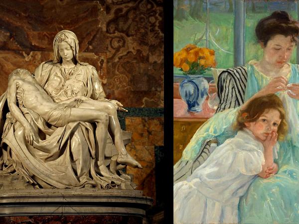 Michaelangelo sculpture and Marry Cassatt pastel