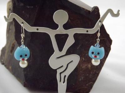 E-86 Sky Blue Cat Earrings E-86 Sky Blue Cat Earrings