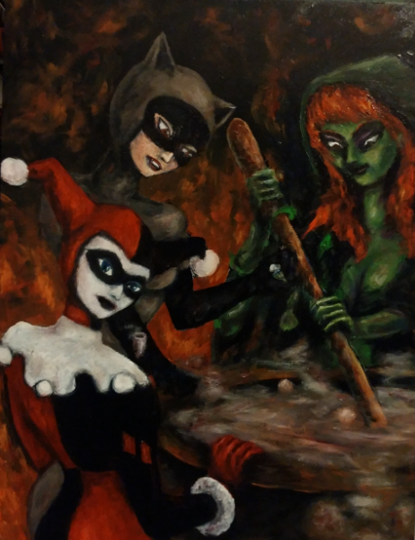 Gotham Sirens: Toil and Trouble, oil on board,12x16. 2017