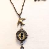 Kitty and Bird Repurposed Lady's watch pendant