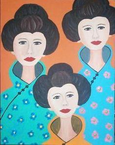 Three Geishas with Big Red Lips