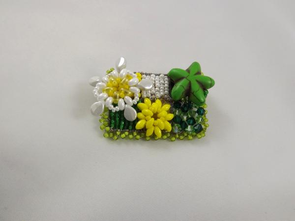 Green, Yellow, & White Flower Brooch