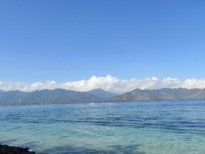 blue ocean. Lombok island in the distance