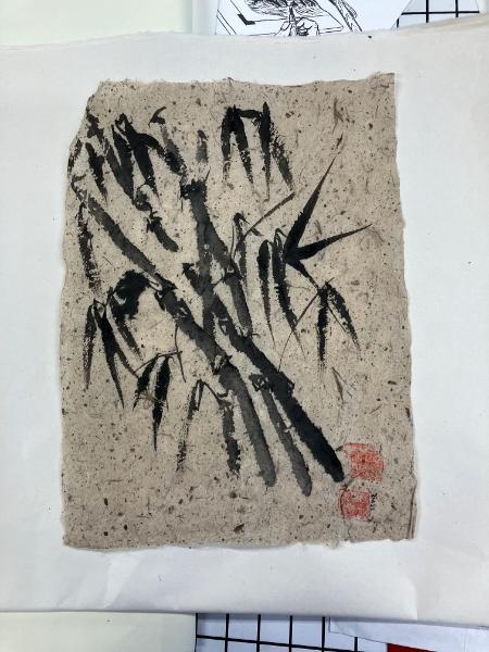 bamboo on dark handmade paper