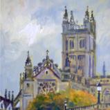 Evening Light, Bath Abbey, 6x8 ins, oils