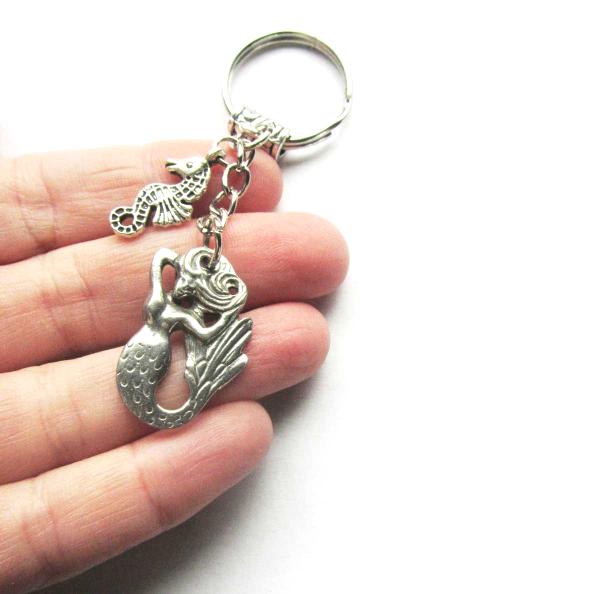 Mermaid keychain reversable mermaid pewter keyfob original design