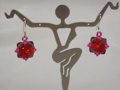 E-112 Orange Flower & Amethyst Cube Bead Earrings E-112 Orange Flower & Amethyst Cube Bead Earrings
