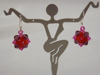 E-112 Orange Flower & Amethyst Cube Bead Earrings