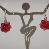 E-112 Orange Flower & Amethyst Cube Bead Earrings