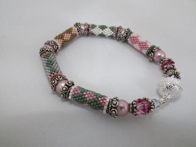 B-56 pink & green bead tube bracelet B-56 pink & green bead tube bracelet