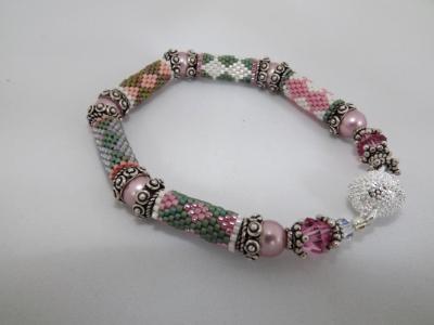 B-56 pink & green bead tube bracelet