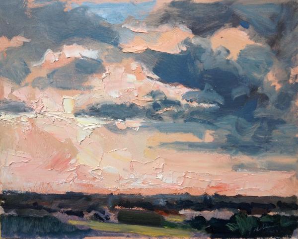 Sunset No 5 from Blunsdon hill 10"x 8" oil on board