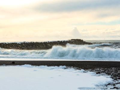 Strong Winter Surf on Black Sand Beach Strong Winter Surf on Black Sand Beach