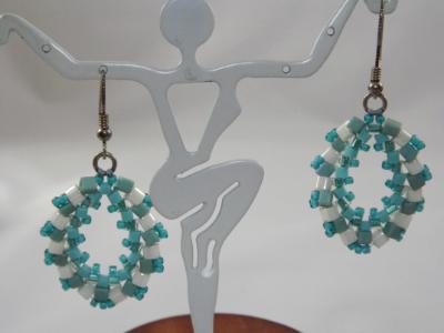E-56 Aqua & Ivory Cube Bead Earrings E-56 Aqua & Ivory Cube Bead Earrings