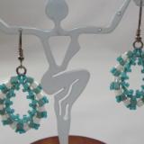 E-56 Aqua & Ivory Cube Bead Earrings