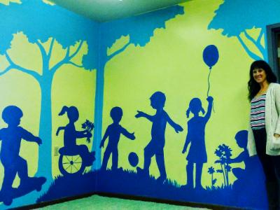 Hand painted decorative childrens mural for Camp Victory