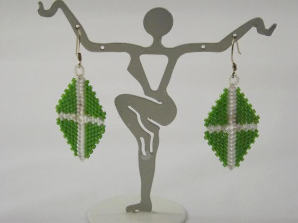 E-11 Green & White Triangle Earrings