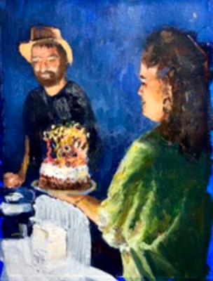 Birthday cake for a friend 8 x 10 oil