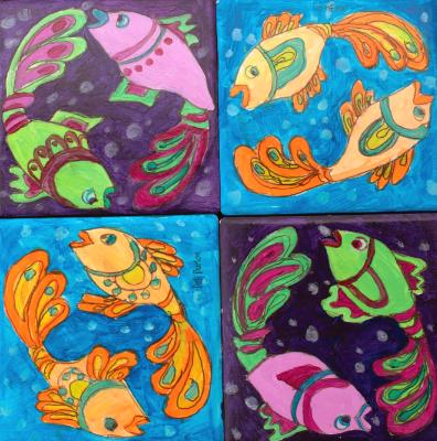 Coasters, each painted individually. Coasters, each painted individually.