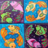 Coasters, each painted individually.