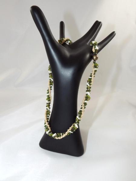 N-128 Olive Green & Ivory Twisted Rope Necklace