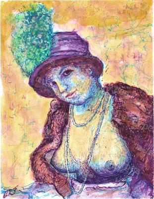 Madeleine - Print of Pen and Ink French Nude, 7in x 9in