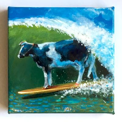 SURFING COW TAKES ONE AT STEAMER LANE