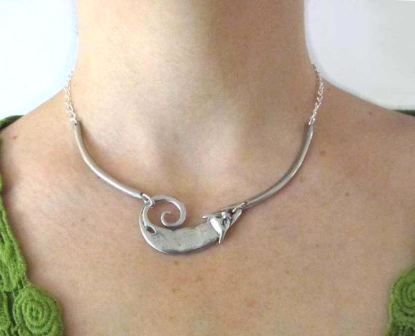 Gorgeous Cat necklace choker style in pewter by Liza Paizis