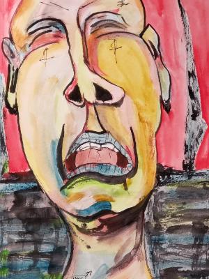 Walking through the wild lands he begins to sing a song of lament. © 2022 By Duane Kirby Jensen, 7 x 10 watercolor and pen on wa Walking through the wild lands he begins to sing a song of lament. © 2022 By Duane Kirby Jensen, 7 x 10 watercolor and pen on wa