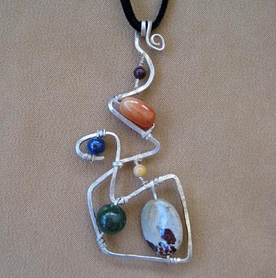Modern Design Pendant in Sterling Silver with Autumn Color Stones