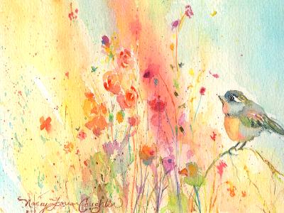Little bird in wildflower garden Little bird in wildflower garden