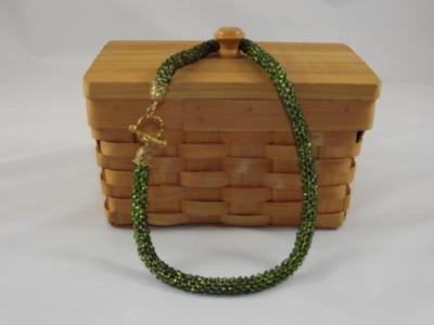 N-44 Sparkling Olive Green Crocheted Rope Necklace N-44 Sparkling Olive Green Crocheted Rope Necklace