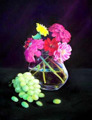 Zinnias and Grapes