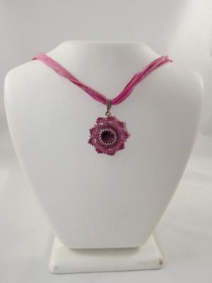 N-81 Rose Swarovski Crystal Rivoli Necklace with Rose Silk Ribbon