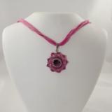 N-81 Rose Swarovski Crystal Rivoli Necklace with Rose Silk Ribbon