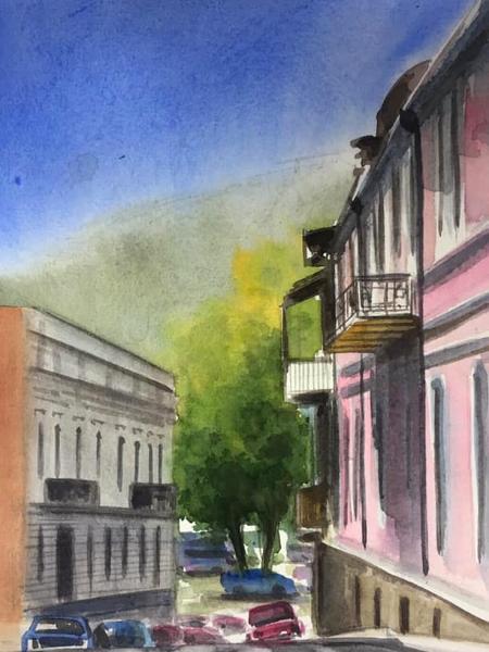 Plein air watercolor painting in Tbilisi-GEORGIA, 38cm x 28cm, 2019