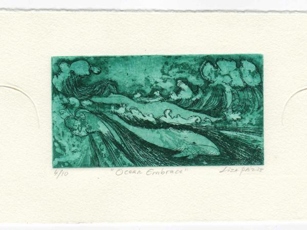 Ocean woman and whale etching limited edition whale art 