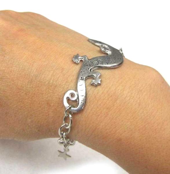 Lizard gecko bracelet pewter lizard artisan jewelry SALE