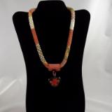 N-109 Peach Patchwork Crocheted Rope Necklace