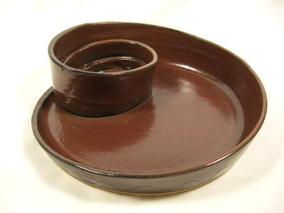 110821.L Spiral Chip-N-Dip with Iron Red Glaze